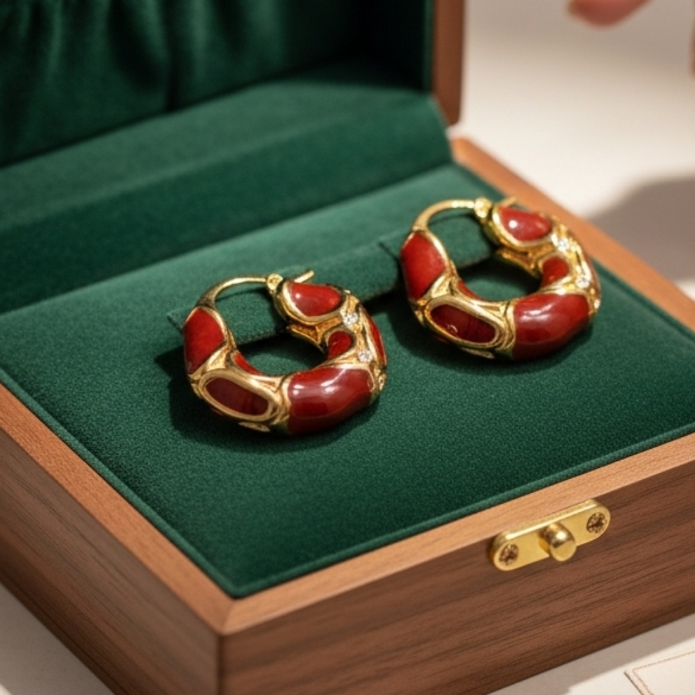 Elegant Red and Gold Hoop Earrings